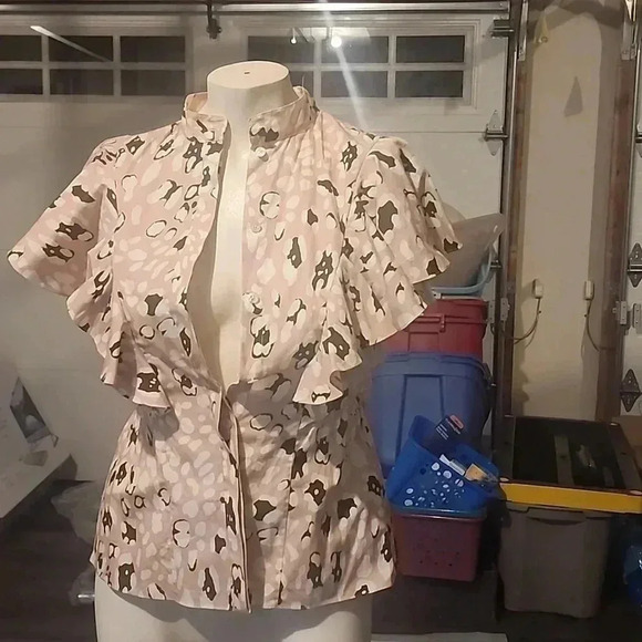 ADAM LIPPES RUFFLE SHELL IN PRINTED POPLIN PINK LEOPARD SIZE 2 - Picture 1 of 7